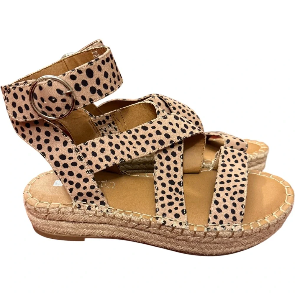 Dolce Vita Carol Espadrille Sandals Womens 7.5 Tan Black Animal Print Platform‎